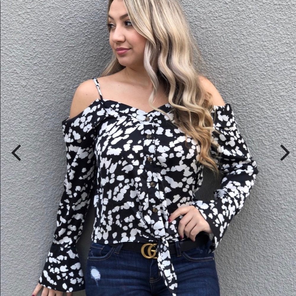 Black and white off shoulder blouse